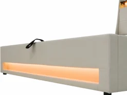 ModernLuxe Cama con almacenaje de lino 180x200 cm con LED y puertos USB - somier -