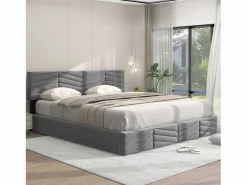 Outlet Cama con almacenaje de terciopelo 180 x 200 cm - cabecero ajustable - estilo rayas - Cama Terciopelo