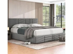 Outlet Cama con almacenaje de terciopelo 180 x 200 cm - cabecero ajustable - estilo rayas - Cama Terciopelo