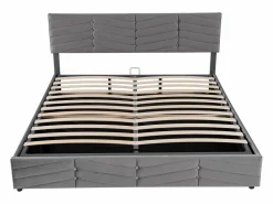 Outlet Cama con almacenaje de terciopelo 180 x 200 cm - cabecero ajustable - estilo rayas - Cama Terciopelo