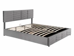Outlet Cama con almacenaje de terciopelo 180 x 200 cm - cabecero ajustable - estilo rayas - Cama Terciopelo
