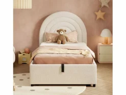 Sale OKWISH Cama con almacenaje 90x200 cm Cama infantil con cabecero y somier - terciopelo bouclé (sin colchón) Beige