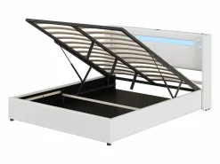 Outlet Cama con almacenaje 160x200 cm - Cama doble con USB, luz LED y reproductor Bluetooth - PU - sin colchón Blanco