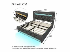 DripeX Cama con almacenaje 160x200 cm en lino , con LED, cabecero con almacenamiento con USB y puerto Type C