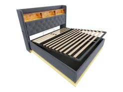Clearance Cama con almacenaje 180x200 cm para adultos con LED y USB Tipo-C, lino , sin colchón Cama Con Canapé