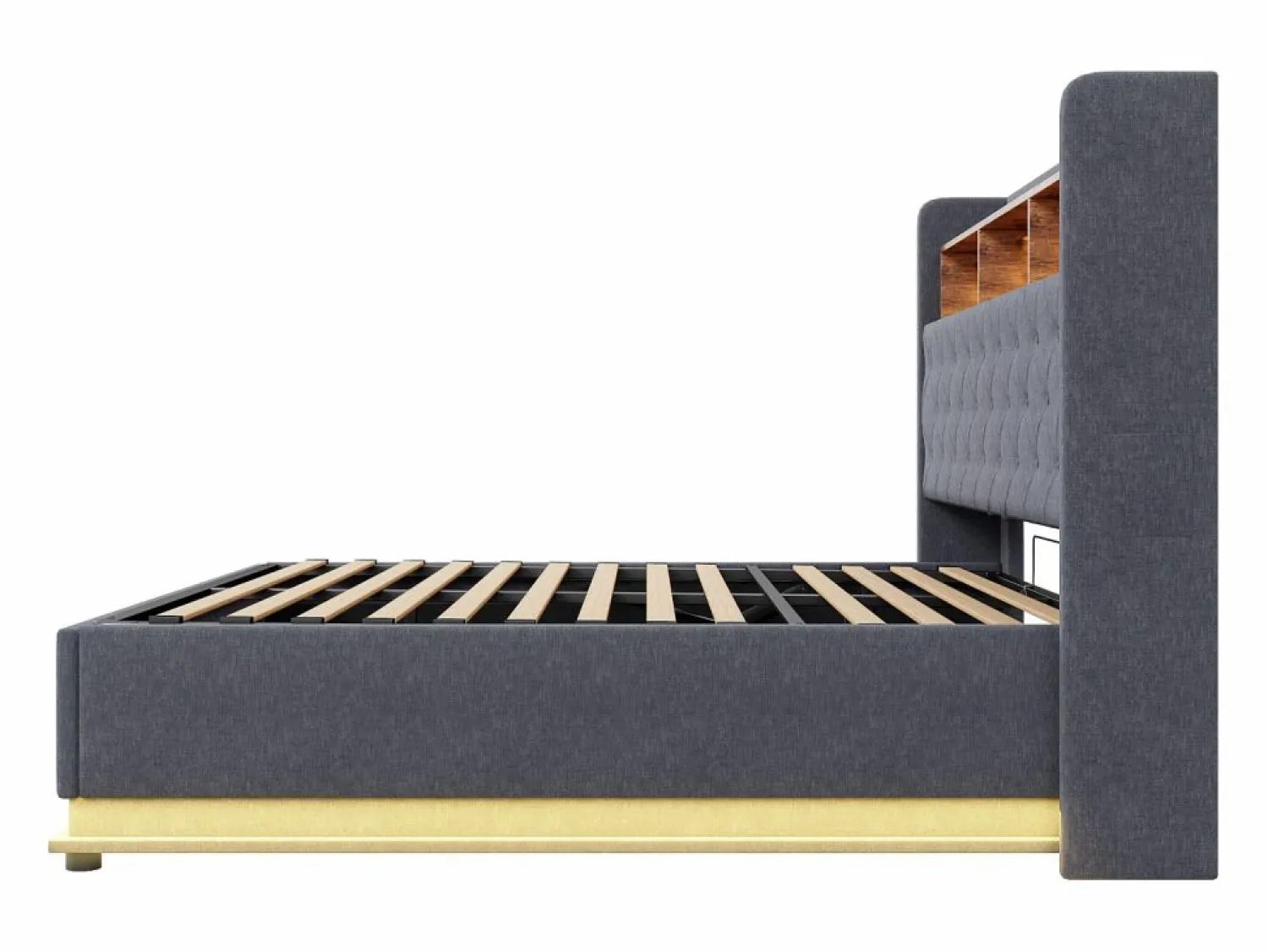 Clearance Cama con almacenaje 180x200 cm para adultos con LED y USB Tipo-C, lino , sin colchón Cama Con Canapé