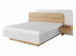 Vente-unique Cama con almacenaje y mesitas de noche 160 x 200 cm y LEDs en color natural y blanco - DESADO
