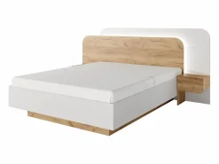 Vente-unique Cama con almacenaje y mesitas de noche 160 x 200 cm y LEDs en color natural y blanco - DESADO
