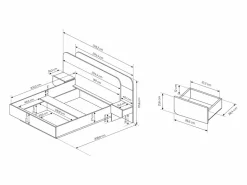 Vente-unique Cama con almacenaje y mesitas de noche 160 x 200 cm y LEDs en color natural y blanco - DESADO