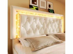 Online Cama con almacenamiento acolchada 180x200cm en terciopelo - con iluminación LED - con puertos USB y Tipo-C - con somier de láminas - (sin colchón) Cama Terciopelo