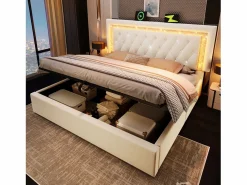 Online Cama con almacenamiento acolchada 180x200cm en terciopelo - con iluminación LED - con puertos USB y Tipo-C - con somier de láminas - (sin colchón) Cama Terciopelo