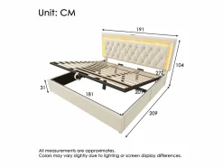 Online Cama con almacenamiento acolchada 180x200cm en terciopelo - con iluminación LED - con puertos USB y Tipo-C - con somier de láminas - (sin colchón) Cama Terciopelo