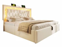 Online Cama con almacenamiento acolchada 180x200cm en terciopelo - con iluminación LED - con puertos USB y Tipo-C - con somier de láminas - (sin colchón) Cama Terciopelo
