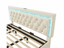Online Cama con almacenamiento acolchada 180x200cm en terciopelo - con iluminación LED - con puertos USB y Tipo-C - con somier de láminas - (sin colchón) Cama Terciopelo