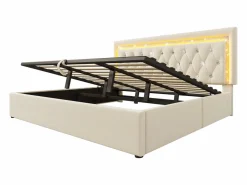 Online Cama con almacenamiento acolchada 180x200cm en terciopelo - con iluminación LED - con puertos USB y Tipo-C - con somier de láminas - (sin colchón) Cama Terciopelo