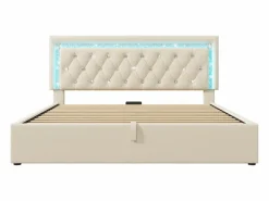 Best Cama con almacenamiento acolchada 140x200cm en terciopelo - con iluminación LED - con puertos USB y Tipo-C - con somier de láminas - (sin colchón) Cama Terciopelo