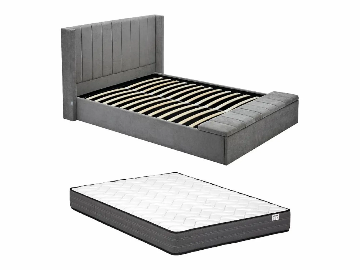 Vente-unique Cama con almacenamiento de 180 x 200 cm con banco en tela color + colchón - DOUINO