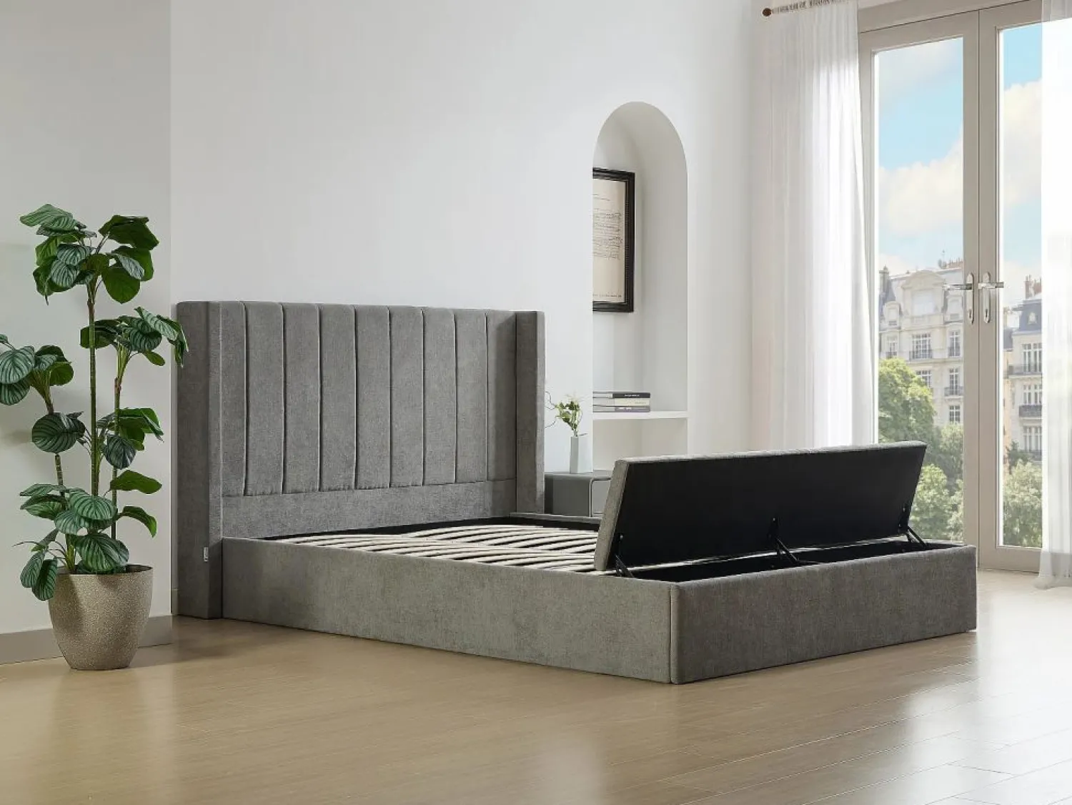 Vente-unique Cama con almacenamiento de 180 x 200 cm con banco en tela color + colchón - DOUINO