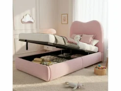 New Cama con almacenamiento infantil 90x200 cm - con cabecero acolchado - Revestimiento de terciopelo - (colchón no incluido) Cama Terciopelo|Cama Con Canapé
