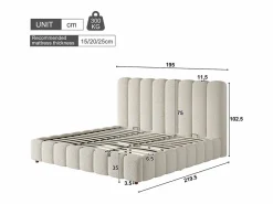 New ModernLuxe Cama con almacenamiento tapizada 180x200cm - con somier de láminas - Tela rizada - ​ (sin colchón) Blanco