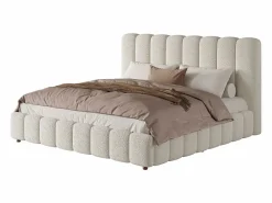 New ModernLuxe Cama con almacenamiento tapizada 180x200cm - con somier de láminas - Tela rizada - ​ (sin colchón) Blanco