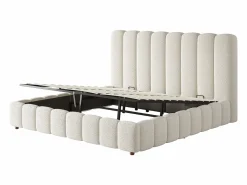 New ModernLuxe Cama con almacenamiento tapizada 180x200cm - con somier de láminas - Tela rizada - ​ (sin colchón) Blanco
