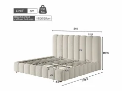 Sale ModernLuxe Cama con almacenamiento tapizada 200x200cm - con somier de láminas - Tela rizada - ​ (sin colchón) Blanco