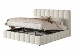 Sale ModernLuxe Cama con almacenamiento tapizada 200x200cm - con somier de láminas - Tela rizada - ​ (sin colchón) Blanco