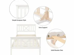 Merax Cama con cabecero - 90 x 200 cm - pino - somier - Blanco
