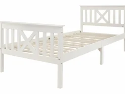Merax Cama con cabecero - 90 x 200 cm - pino - somier - Blanco