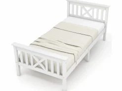 Merax Cama con cabecero - 90 x 200 cm - pino - somier - Blanco