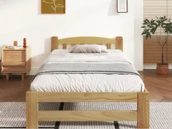 Clearance Cama con cabecero - 90 x 200 cm - madera maciza - somier de láminas - color natural Cama Infantil