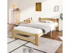 Clearance Cama con cabecero - 90 x 200 cm - madera maciza - somier de láminas - color natural Cama Infantil
