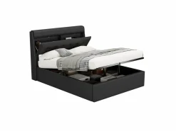 Hot Merax Cama con cabecero de 140 x 200 cm con canapé abatible - LED - Piel sintética - Color (sin colchón) Negro