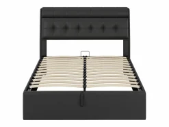 Hot Merax Cama con cabecero de 140 x 200 cm con canapé abatible - LED - Piel sintética - Color (sin colchón) Negro