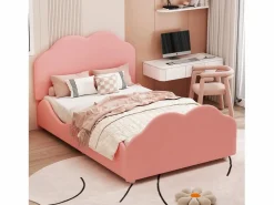 Merax Cama con cabecero en forma de nube 90 x 200 cm - terciopelo - para niños - color