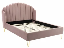 Vente-unique Cama con cabecero ondulado 140 x 190 cm Terciopelo rosa charme vintage + colchón SAGALI