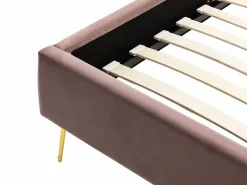 Vente-unique Cama con cabecero ondulado 140 x 190 cm Terciopelo rosa charme vintage + colchón SAGALI