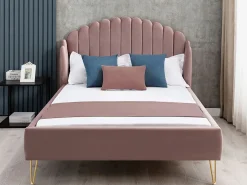 Online Vente-unique Cama con cabecero ondulado 140 x 190 cm Terciopelo rosa charme vintage SAGALI Rosa palo