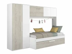 Discount Cama con cajón nido 2 x 90 x 200 con armario blanco y natural - LUMOKA Cama Nido