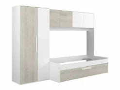 Discount Cama con cajón nido 2 x 90 x 200 con armario blanco y natural - LUMOKA Cama Nido
