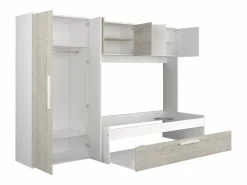 Discount Cama con cajón nido 2 x 90 x 200 con armario blanco y natural - LUMOKA Cama Nido