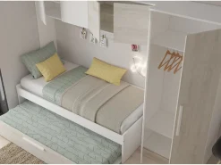 Discount Cama con cajón nido 2 x 90 x 200 con armario blanco y natural - LUMOKA Cama Nido