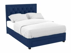 Hot Vente-unique Cama con cajones en terciopelo azul 160 x 200 cm + colchón LEOPOLD Azul oscuro