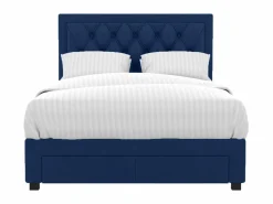 Hot Vente-unique Cama con cajones en terciopelo azul 160 x 200 cm + colchón LEOPOLD Azul oscuro