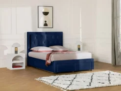 Vente-unique Cama con cajones LEOPOLD - Terciopelo azul - 160 x 200 cm