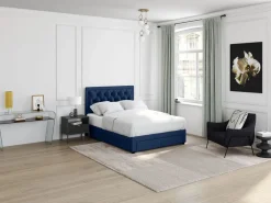Vente-unique Cama con cajones LEOPOLD - Terciopelo azul - 160 x 200 cm