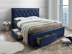 Vente-unique Cama con cajones LEOPOLD - Terciopelo azul - 160 x 200 cm