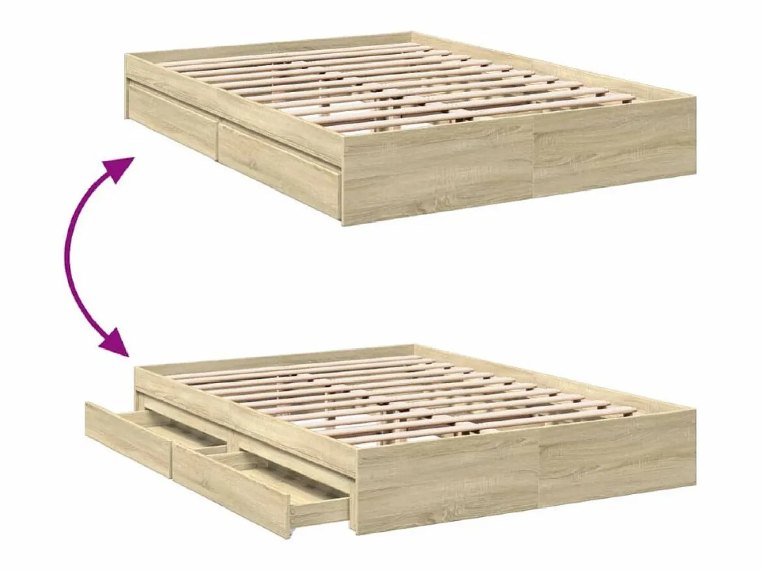 Clearance vidaxl Cama con cajones madera ingeniería roble Sonoma 150x200 cm Color natural claro