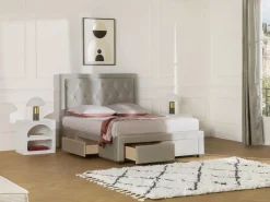 Vente-unique Cama con cajones tela de terciopelo 180 x 200 cm + colchón LEOPOLD Beige